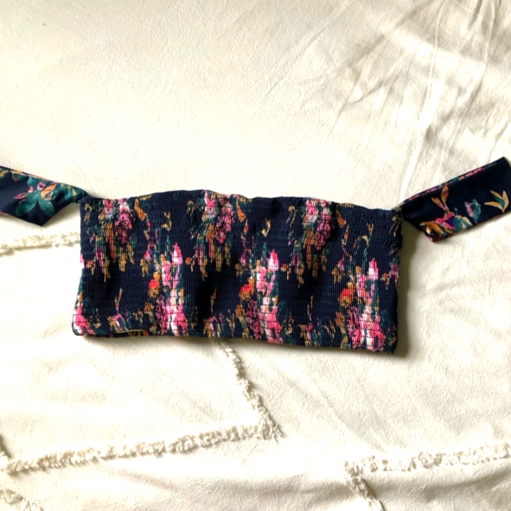 Anthropologie Bikini Swimsuit Top Off The Shoulder Top Size L Pink Flowers - Picture 7 of 16